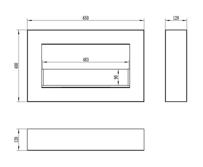 Висяща биокамина 650x400 Box, черен мат