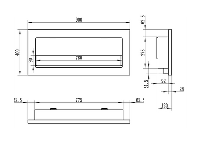 Биокамина 900x400 SLIM Черна структурна за вграждане със стъкло